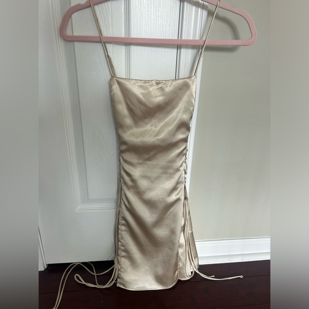 Lucy In the Sky gold/champagne mini dress.